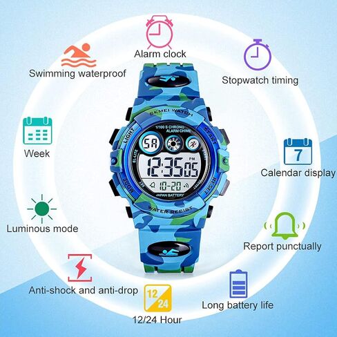 GOLDEN HOUR Watches for Kids Digital Sport Waterproof Boys Girls Watch Outdoor 12/24 H Alarm EL Backlight Stopwatch Military Child Wristwatch Ages 3-15 in Kuwait