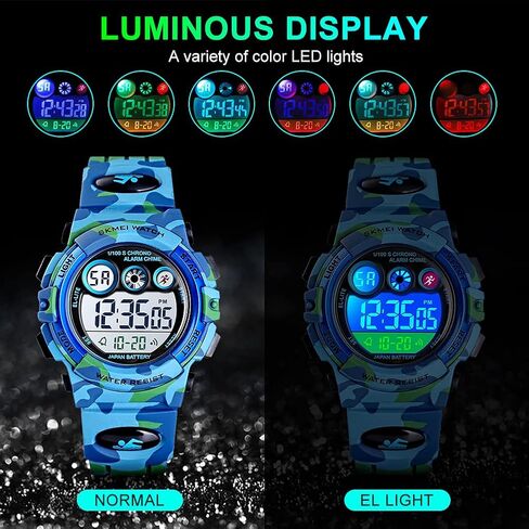 GOLDEN HOUR Watches for Kids Digital Sport Waterproof Boys Girls Watch Outdoor 12/24 H Alarm EL Backlight Stopwatch Military Child Wristwatch Ages 3-15 in Kuwait