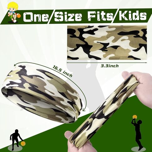 10 Pieces Boys Athletic Sweatbands - 16 inch Elastic Wicking Headbands, Hair Bands & Soft Head Wraps for Sports and Activities (Camouflage Style) in Saudi Arabia