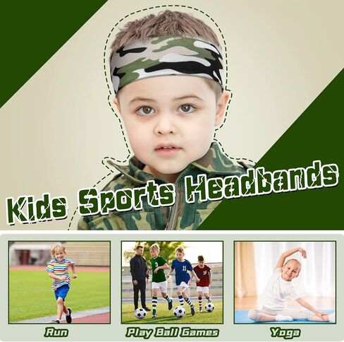 10 Pieces Boys Athletic Sweatbands - 16 inch Elastic Wicking Headbands, Hair Bands & Soft Head Wraps for Sports and Activities (Camouflage Style) in Saudi Arabia