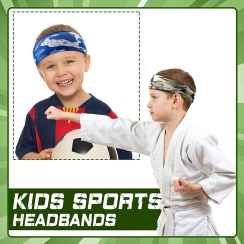 10 Pieces Boys Athletic Sweatbands - 16 inch Elastic Wicking Headbands, Hair Bands & Soft Head Wraps for Sports and Activities (Camouflage Style) in Saudi Arabia