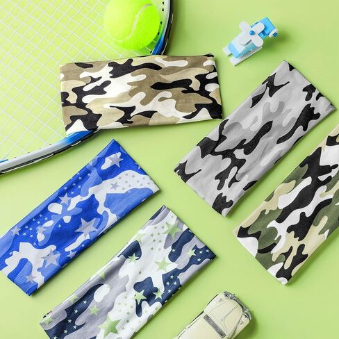 10 Pieces Boys Athletic Sweatbands - 16 inch Elastic Wicking Headbands, Hair Bands & Soft Head Wraps for Sports and Activities (Camouflage Style) in Saudi Arabia