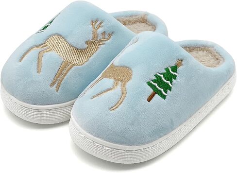 Kids Christmas Slippers,Santa Hat Smile Face Slippers,Soft Warm Cotton Bedroom Reindeer Slippers House Girls Boys Memory Foam Slippers Cozy Fluffy Fall Winter Home Slippers in Saudi Arabia