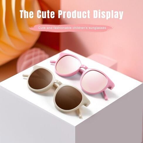 Cute Kids Polarized Sunglasses,Baby Sun Glasses with Strap for Toddler Girls Boys Flexible Round UV400 Protection in Kuwait