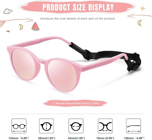 Cute Kids Polarized Sunglasses,Baby Sun Glasses with Strap for Toddler Girls Boys Flexible Round UV400 Protection in Kuwait