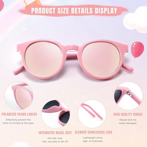 Cute Kids Polarized Sunglasses,Baby Sun Glasses with Strap for Toddler Girls Boys Flexible Round UV400 Protection in Kuwait