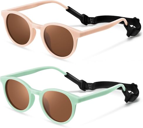 Cute Kids Polarized Sunglasses,Baby Sun Glasses with Strap for Toddler Girls Boys Flexible Round UV400 Protection in Kuwait