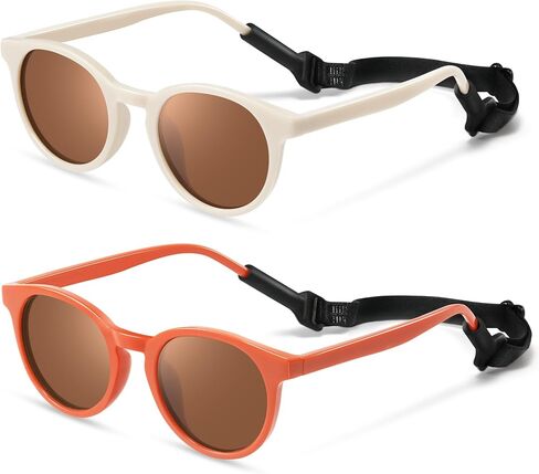 Cute Kids Polarized Sunglasses,Baby Sun Glasses with Strap for Toddler Girls Boys Flexible Round UV400 Protection in Kuwait
