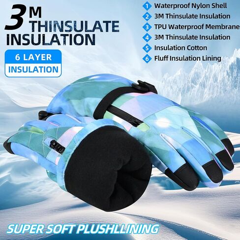 Snow Gloves,Touchscreen Ski Mittens, 3M Thinsulate Warm Cold Weather Ski Gloves for Parent Boys Girls in Saudi Arabia