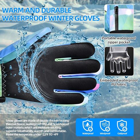 Snow Gloves,Touchscreen Ski Mittens, 3M Thinsulate Warm Cold Weather Ski Gloves for Parent Boys Girls in Saudi Arabia