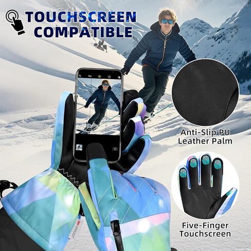 Snow Gloves,Touchscreen Ski Mittens, 3M Thinsulate Warm Cold Weather Ski Gloves for Parent Boys Girls in Saudi Arabia