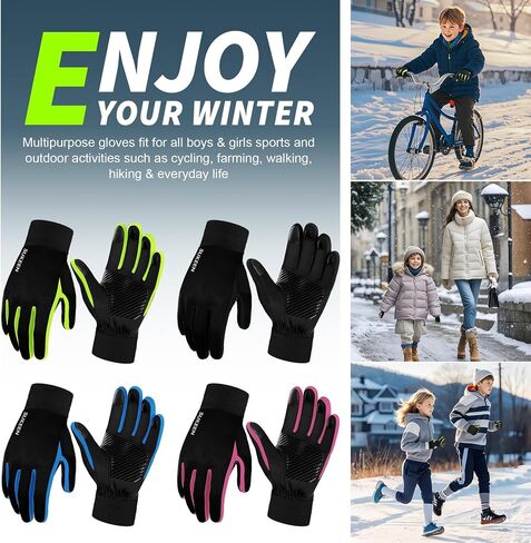 Sukeen Kids Winter Gloves, Touchscreen Anti-Slip Kids Cycling Gloves, Warm Windproof Kids Gloves Cold Weather, Lightweight Sports Gloves Boys Girls Running Cycling Biking in Saudi Arabia
