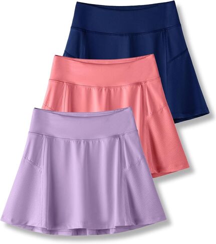 3-Pack Girls’ Athletic Skorts with Built-in Shorts & Adjustable Waist, Youth Skirts Tennis, Golf, Cheer, School in Kuwait
