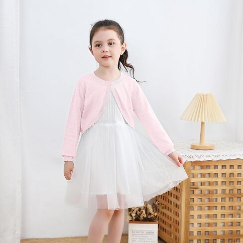 Sparkle Cardigan for Girls,Long Sleeve Bolero Shrug W/ 2 Style Button, Open Front Cropped Knit Sweater 3-13Y in Saudi Arabia
