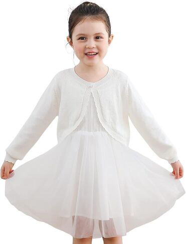 Sparkle Cardigan for Girls,Long Sleeve Bolero Shrug W/ 2 Style Button, Open Front Cropped Knit Sweater 3-13Y in Saudi Arabia