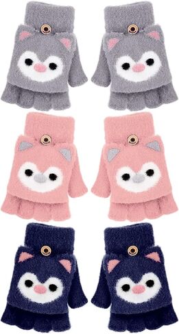 Geyoga 3 Pair Kid Fingerless Gloves Convertible Flip Top Gloves Winter Warm Half Finger Mitten for Kid Boy Girl 5-10 Year in Saudi Arabia