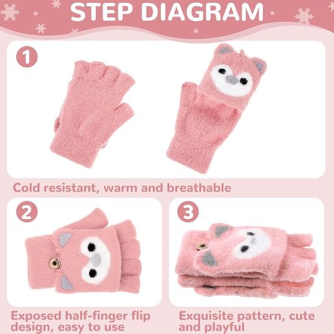 Geyoga 3 Pair Kid Fingerless Gloves Convertible Flip Top Gloves Winter Warm Half Finger Mitten for Kid Boy Girl 5-10 Year in Saudi Arabia