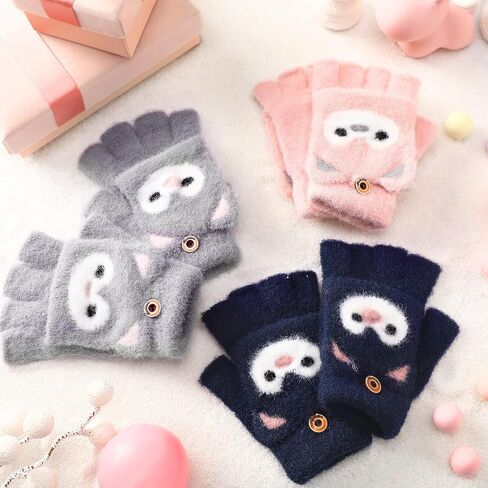 Geyoga 3 Pair Kid Fingerless Gloves Convertible Flip Top Gloves Winter Warm Half Finger Mitten for Kid Boy Girl 5-10 Year in Saudi Arabia