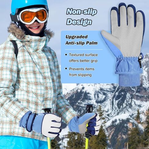 MoKo Kids Winter Snow Gloves, Waterproof Ski Gloves with Elastic Cuffs, Windproof Kids Ski Gloves, Thermal Kids Snow Gloves for Children Aged 6-15, Skiing, Snowboarding, Sledding, Cycling in Kuwait