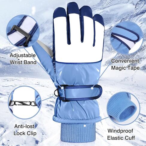 MoKo Kids Winter Snow Gloves, Waterproof Ski Gloves with Elastic Cuffs, Windproof Kids Ski Gloves, Thermal Kids Snow Gloves for Children Aged 6-15, Skiing, Snowboarding, Sledding, Cycling in Kuwait