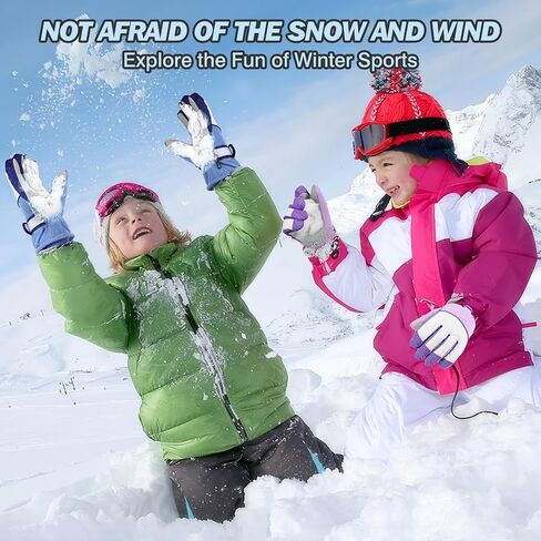 MoKo Kids Winter Snow Gloves, Waterproof Ski Gloves with Elastic Cuffs, Windproof Kids Ski Gloves, Thermal Kids Snow Gloves for Children Aged 6-15, Skiing, Snowboarding, Sledding, Cycling in Kuwait