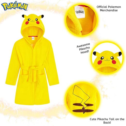 Pokemon Dressing Gown With 3D Pikachu Hood, Soft Fleece Dressing Gowns For Kids in Saudi Arabia