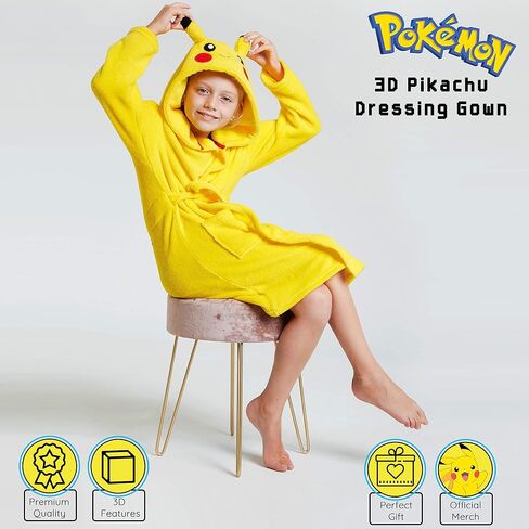 Pokemon Dressing Gown With 3D Pikachu Hood, Soft Fleece Dressing Gowns For Kids in Saudi Arabia