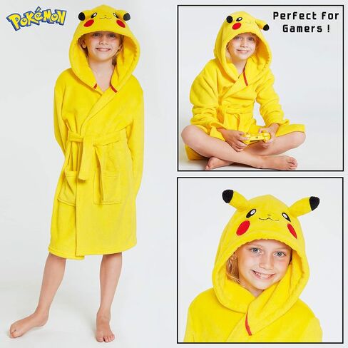 Pokemon Dressing Gown With 3D Pikachu Hood, Soft Fleece Dressing Gowns For Kids in Saudi Arabia