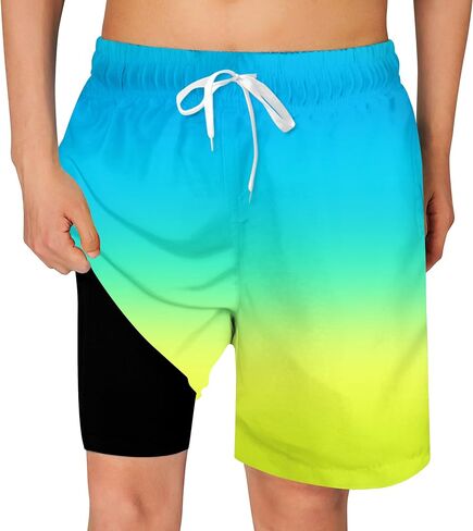Cozople Boys Swim Trunks Quick Dry Compression Liner Swim Shorts Summer Bathing Suit with Inner Pocket Swimwear 7-20T in Kuwait