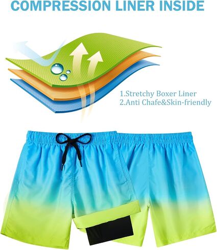 Cozople Boys Swim Trunks Quick Dry Compression Liner Swim Shorts Summer Bathing Suit with Inner Pocket Swimwear 7-20T in Kuwait