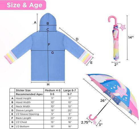 addie & tate Kids Umbrella for Girls and Boys & Rain Coats Set -Toddler Umbrellas Kids Raincoat Boys Girls Jacket in Saudi Arabia