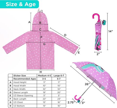 addie & tate Kids Umbrella for Girls and Boys & Rain Coats Set -Toddler Umbrellas Kids Raincoat Boys Girls Jacket in Saudi Arabia