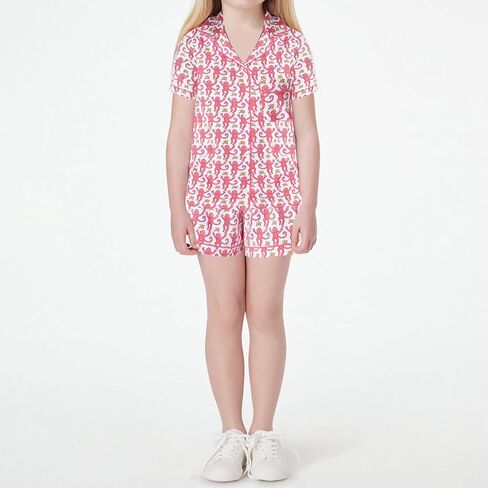 Amiblvowa Kids Toddler Baby Girl Monkey Pajamas Pajama Set Girls Roller Dupes Rabbit Preppy Button Down Shorts Summer Pjs in Saudi Arabia
