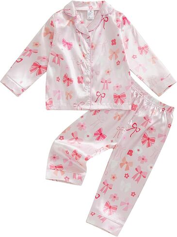 Twopumpkin Toddler Girl Boy Halloween Satin Silk Pajamas Button Down 2 Piece Pajama Set Little Kids Girls Pjs Nightgown in Kuwait