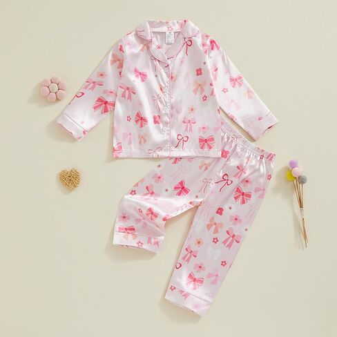 Twopumpkin Toddler Girl Boy Halloween Satin Silk Pajamas Button Down 2 Piece Pajama Set Little Kids Girls Pjs Nightgown in Kuwait