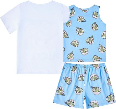 uideazone Girls Pajamas 3 Pieces Set Shirts&Tank Shorts Pjs Sets Cute Sleepwear Size 5-14 in Saudi Arabia