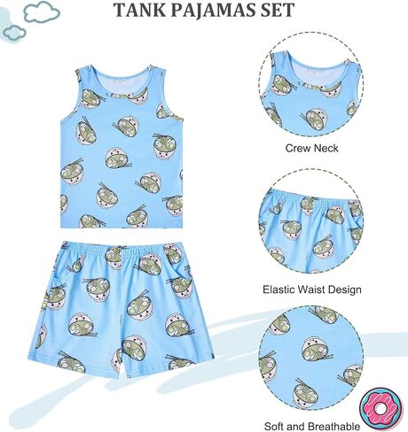 uideazone Girls Pajamas 3 Pieces Set Shirts&Tank Shorts Pjs Sets Cute Sleepwear Size 5-14 in Saudi Arabia