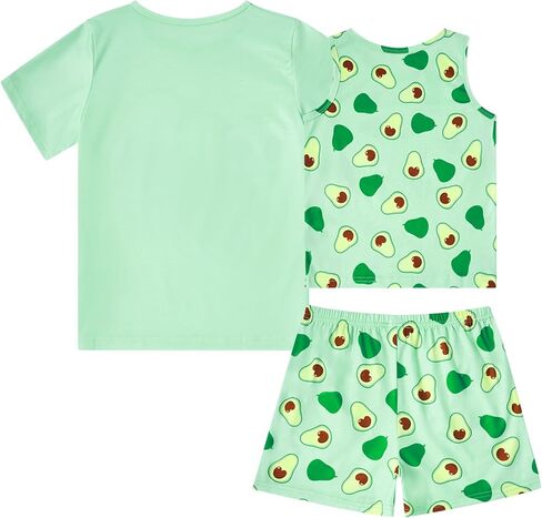 uideazone Girls Pajamas 3 Pieces Set Shirts&Tank Shorts Pjs Sets Cute Sleepwear Size 5-14 in Saudi Arabia