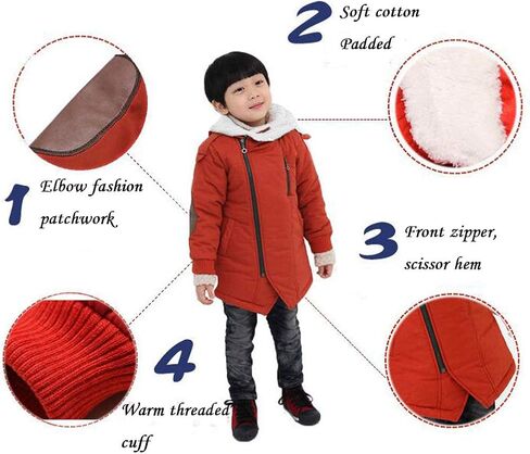 Mallimoda Boy's Thick Cotton-Padded Parka Jacket Hooded Fleece Coat in Saudi Arabia