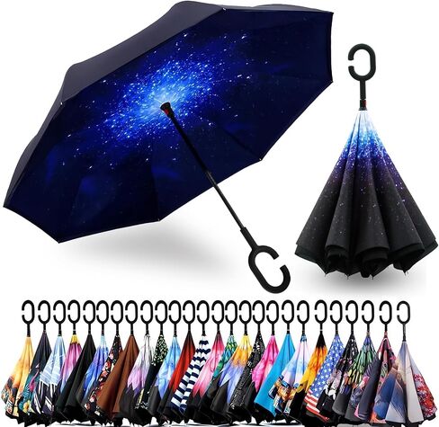 SIEPASA 49/56 Inch Inverted Reverse Upside Down Umbrella, Extra Large Double Canopy Vented Windproof Waterproof Stick Golf Umbrellas with C-shape Handle. in Saudi Arabia