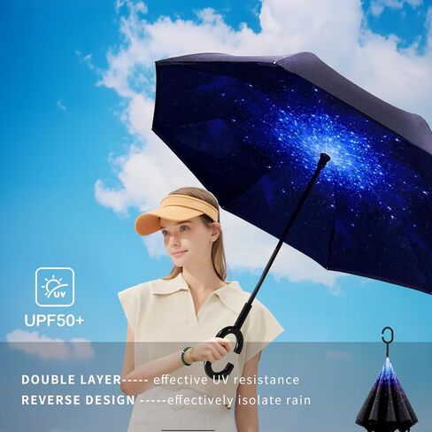 SIEPASA 49/56 Inch Inverted Reverse Upside Down Umbrella, Extra Large Double Canopy Vented Windproof Waterproof Stick Golf Umbrellas with C-shape Handle. in Saudi Arabia