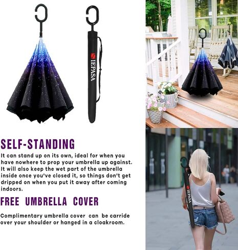 SIEPASA 49/56 Inch Inverted Reverse Upside Down Umbrella, Extra Large Double Canopy Vented Windproof Waterproof Stick Golf Umbrellas with C-shape Handle. in Saudi Arabia