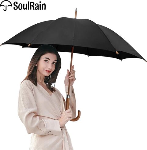 SoulRain 48" Arc Classic Wood Handle Umbrella Auto Open Windproof clear Unbreakable Stick Rain Umbrella in Saudi Arabia