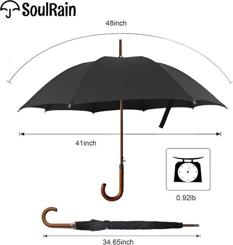 SoulRain 48" Arc Classic Wood Handle Umbrella Auto Open Windproof clear Unbreakable Stick Rain Umbrella in Saudi Arabia