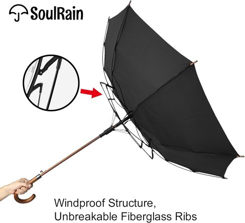 SoulRain 48" Arc Classic Wood Handle Umbrella Auto Open Windproof clear Unbreakable Stick Rain Umbrella in Saudi Arabia