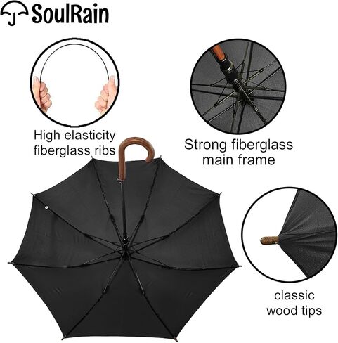 SoulRain 48" Arc Classic Wood Handle Umbrella Auto Open Windproof clear Unbreakable Stick Rain Umbrella in Saudi Arabia
