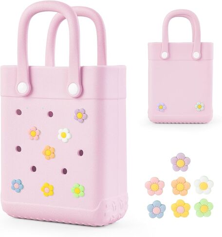 Mini Rubber Tote Bag With 7 Charms Mini Rubber Beach Bag X-Small Rubber Tote Bag For Little Girls And Woman in Saudi Arabia