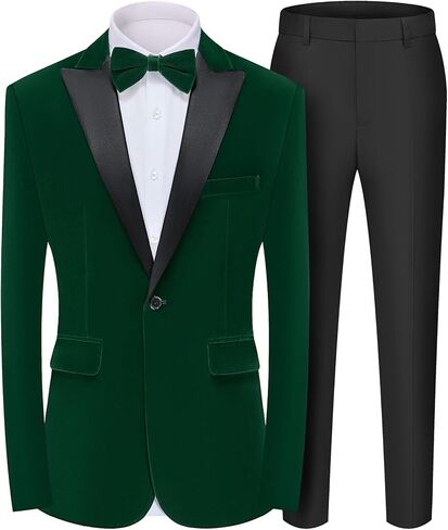 MAGE MALE Men's 2 Piece Velvet Suit Peak Lapel One Button Slim Fit Tuxedo Blazer Party Dinner Jacket & Pants in Kuwait