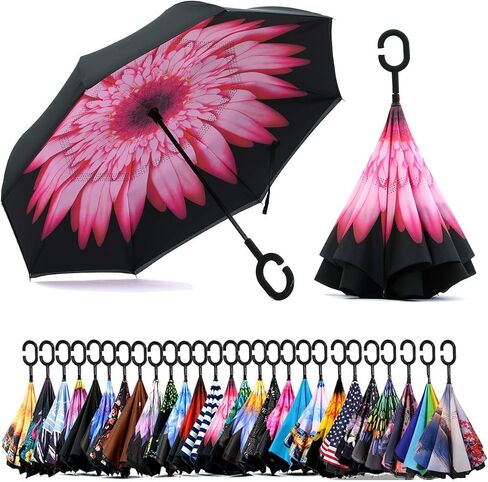 SIEPASA 49/56 Inch Inverted Reverse Upside Down Umbrella, Extra Large Double Canopy Vented Windproof Waterproof Stick Golf Umbrellas with C-shape Handle. in Saudi Arabia