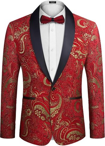 COOFANDY Men's Floral Tuxedo Jacket Luxury Embroidered Wedding Blazer Dress Suit for Party Dinner in Kuwait